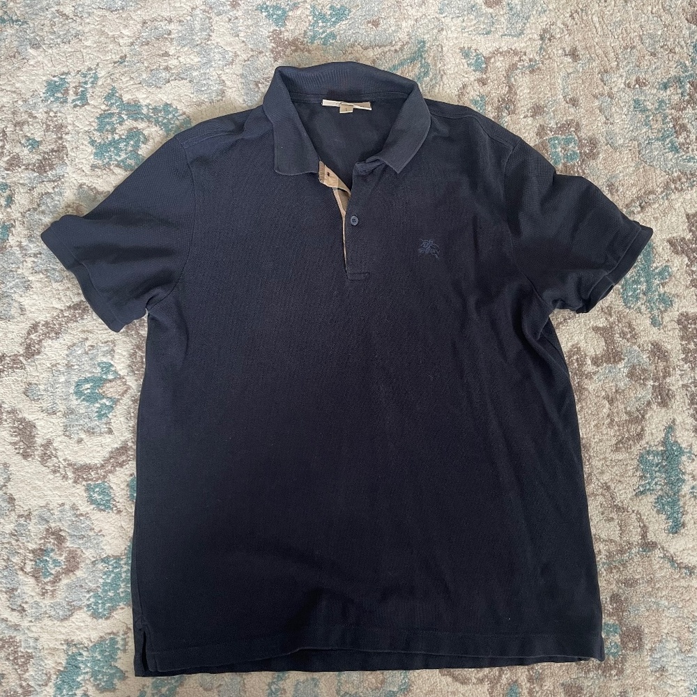 Burberry London Polo Shirt - Size LARGE - Dark Navy Blue - 100% Cotton